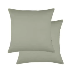 Lot de 2 taies satin de coton uni vert Ava uni lichen