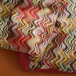 Lot h.couette +taies percale de coton 115 g/m² imprimé orange brun Wavy pop