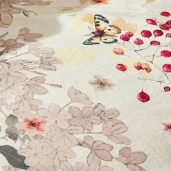 Lot h.couette +taies percale de coton lavé 115 g/m² imprimé beige bordeaux Vintage flowers cranberry