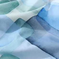 Lot h.couette +taies percale de coton 115 g/m² imprimé bleu vert Ondine mineral