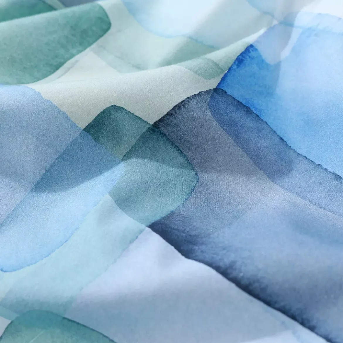 Lot h.couette +taies percale de coton 115 g/m² imprimé bleu vert Ondine mineral
