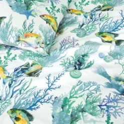 Lot h.couette +taies percale de coton imprimé blanc bleu Naia blanc