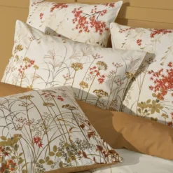 Lot h.couette +taies percale de coton 115 g/m² imprimé beige orange Erables beige