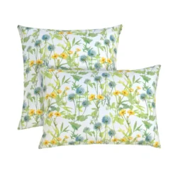 Lot h.couette +taies percale de coton imprimé jaune vert Aube florale prairie
