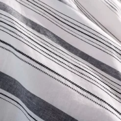 Lot h.couette +taies pur coton lavé tissé teint rayé anthracite noir Portland granit