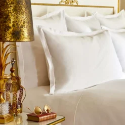 Lot h.couette +taies satin de coton jeu d'unis blanc Palace bourdon ivoire
