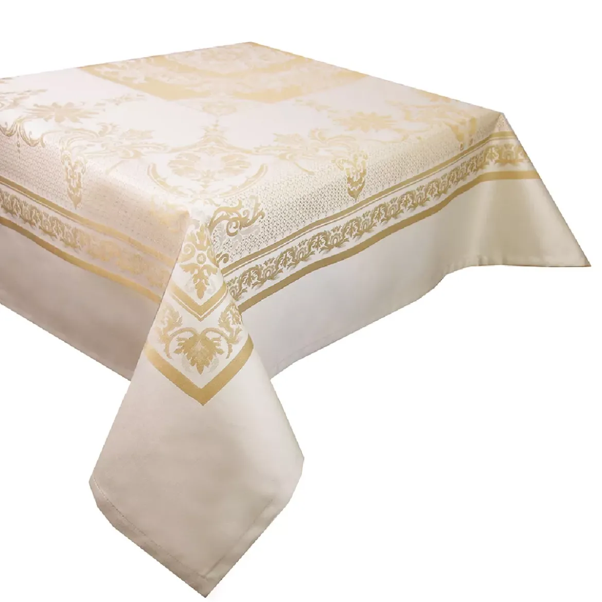 Nappe coton mélangé antitache motif jacquard beige Eleonore dore