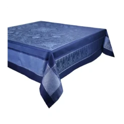 Nappe coton mélangé antitache motif jacquard bleu Persina crepuscule
