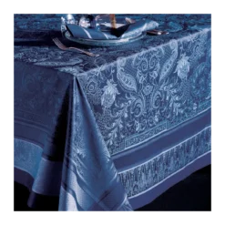 Nappe coton mélangé antitache motif jacquard bleu Persina crepuscule