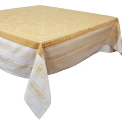 Nappe coton mélangé antitache motif jacquard or Galerie royale reflets d or