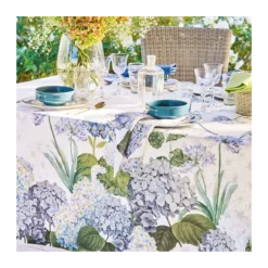 Nappe lin & coton antitache 165 g/m² imprimé bleu Jardin de bretagne bleu