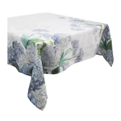 Nappe lin & coton antitache 165 g/m² imprimé bleu Jardin de bretagne bleu