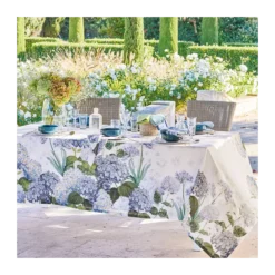 Nappe lin & coton antitache 165 g/m² imprimé bleu Jardin de bretagne bleu