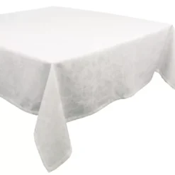 Nappe lin & coton antitache motif jacquard blanc Mille giverny blanc
