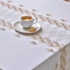Nappe lin & coton lavé antitache brodé beige Osmose blanc
