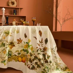 Nappe lin & coton lavé 190 g/m² imprimé beige orange Delices d'automne potiron
