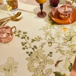 Nappe lin & coton lavé 190 g/m² imprimé beige orange Delices d'automne potiron