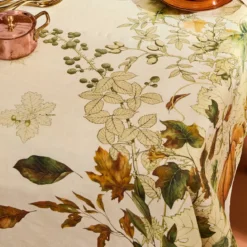 Nappe lin & coton lavé 190 g/m² imprimé beige orange Delices d'automne potiron