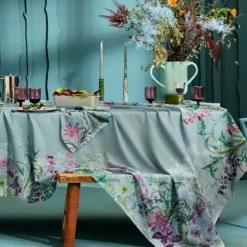 Nappe lin & coton lavé 150 g/m² imprimé bleu violet Ombres boisees givre