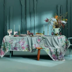 Nappe lin & coton lavé 150 g/m² imprimé bleu violet Ombres boisees givre