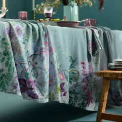 Nappe lin & coton lavé 150 g/m² imprimé bleu violet Ombres boisees givre