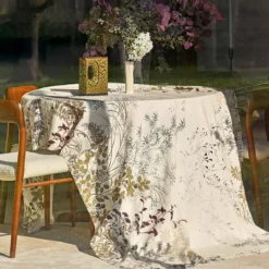 Nappe lin & coton lavé 150 g/m² imprimé beige Bambous parchemin
