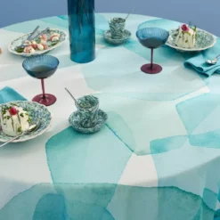 Nappe lin & coton lavé 150 g/m² imprimé bleu vert Aqua mineral