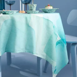 Nappe lin & coton lavé 150 g/m² imprimé bleu vert Aqua mineral