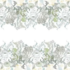 Nappe lin & coton lavé 150 g/m² imprimé blanc bleu vert Balade marine verde