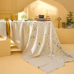Nappe lin & coton lavé 150 g/m² imprimé jaune beige Daisy chanvre