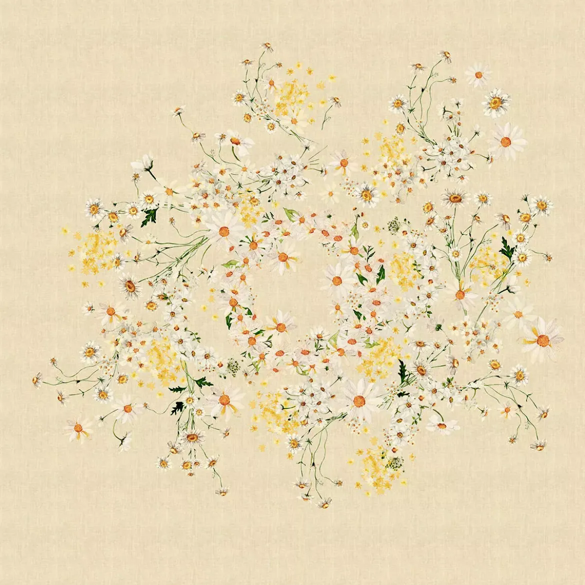 Nappe lin & coton lavé 150 g/m² imprimé jaune beige Daisy chanvre