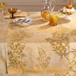 Nappe lin & coton lavé 190 g/m² imprimé jaune Soleil d'or dore