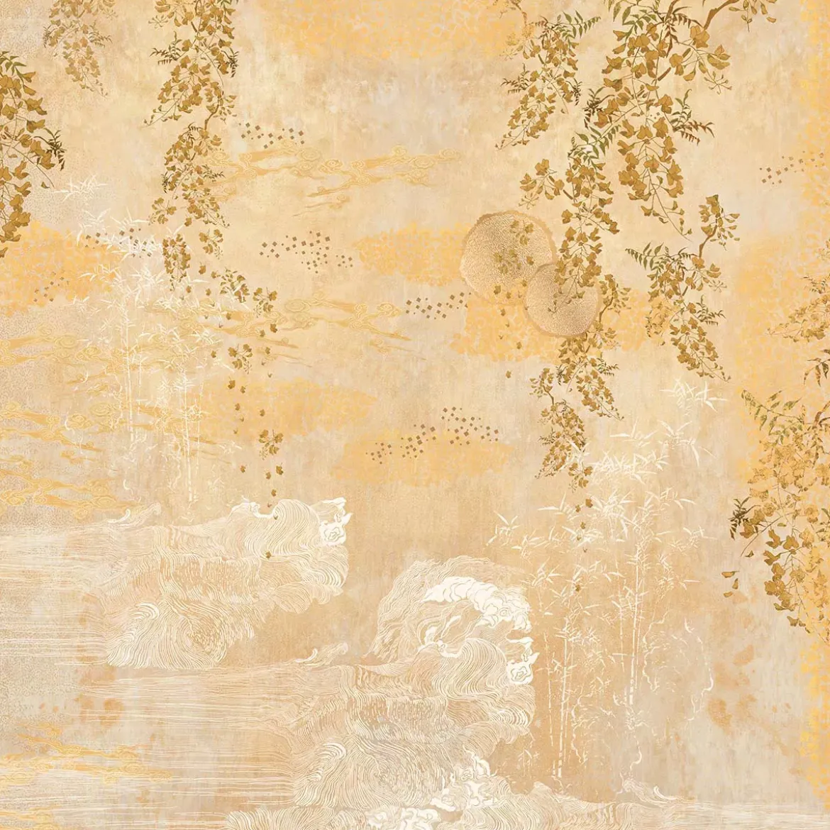 Nappe lin & coton lavé 190 g/m² imprimé jaune Soleil d'or dore