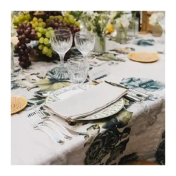 Nappe lin & coton lavé 190 g/m² imprimé multicolore Giardino naturel