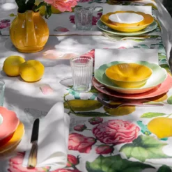 Nappe lin & coton lavé 190 g/m² imprimé multicolore Citrons de menton romance