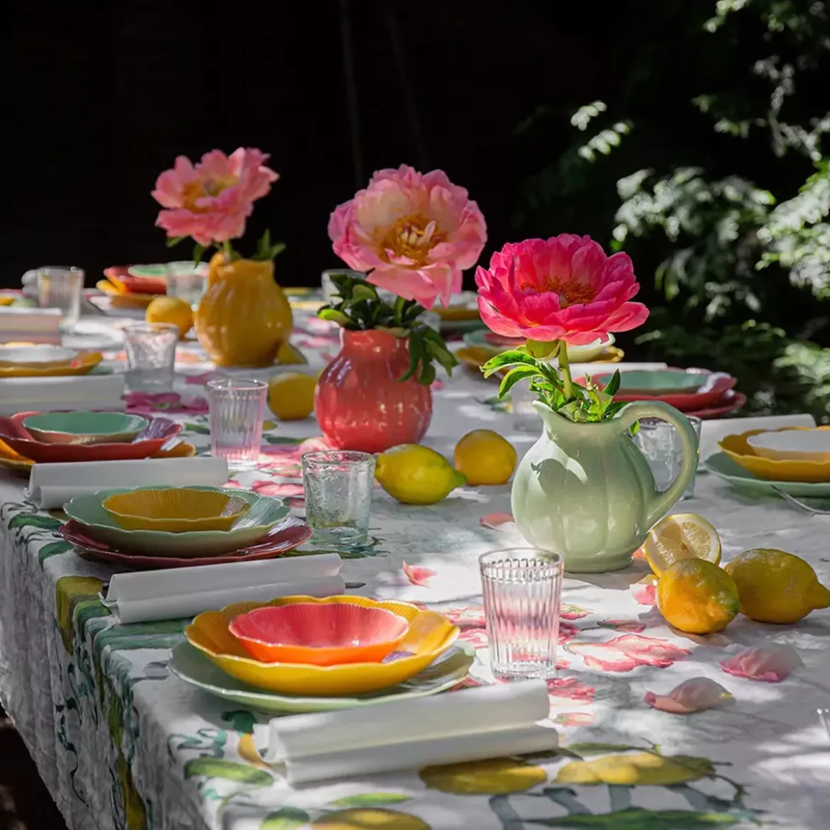 Nappe lin & coton lavé 190 g/m² imprimé multicolore Citrons de menton romance