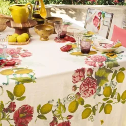 Nappe lin & coton lavé 190 g/m² imprimé multicolore Citrons de menton romance