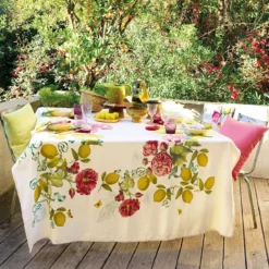 Nappe lin & coton lavé 190 g/m² imprimé multicolore Citrons de menton romance