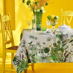 Nappe lin & coton lavé 150 g/m² imprimé multicolore Nenuphars parchemin