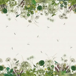 Nappe lin & coton lavé 150 g/m² imprimé multicolore Nenuphars parchemin