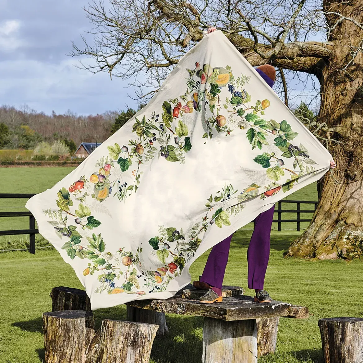 Nappe lin & coton lavé 190 g/m² imprimé multicolore Abondance d'automne naturel