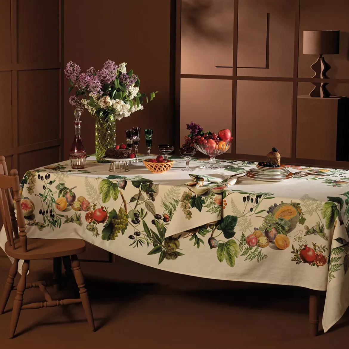 Nappe lin & coton lavé 190 g/m² imprimé multicolore Abondance d'automne naturel