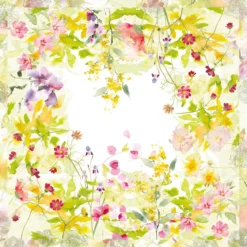 Nappe lin & coton lavé 150 g/m² imprimé rose jaune vert Souffle fleuri printemps