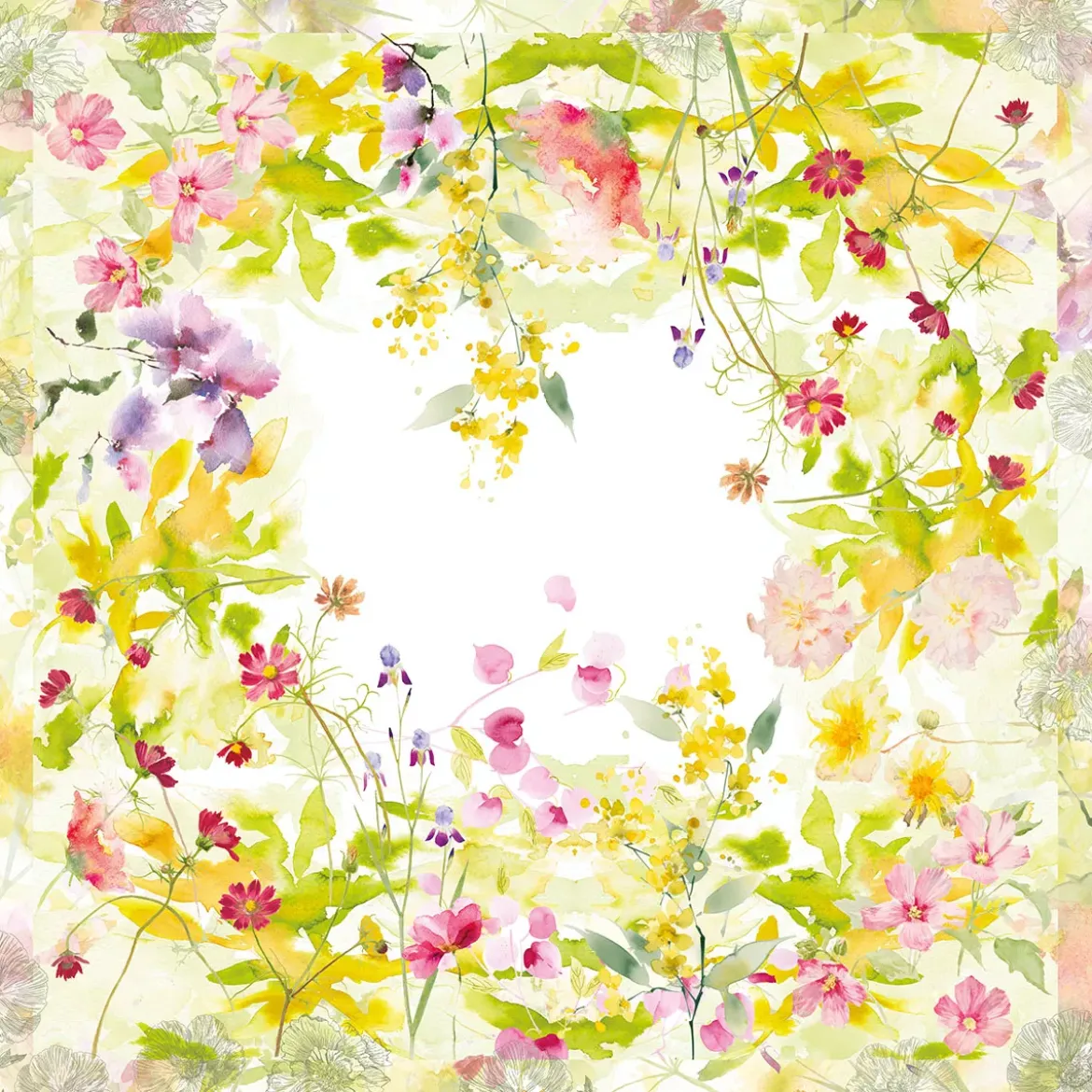 Nappe lin & coton lavé 150 g/m² imprimé rose jaune vert Souffle fleuri printemps