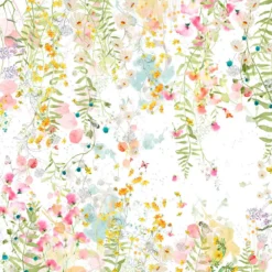 Nappe lin & coton lavé 150 g/m² imprimé rose vert Rosee du matin printemps