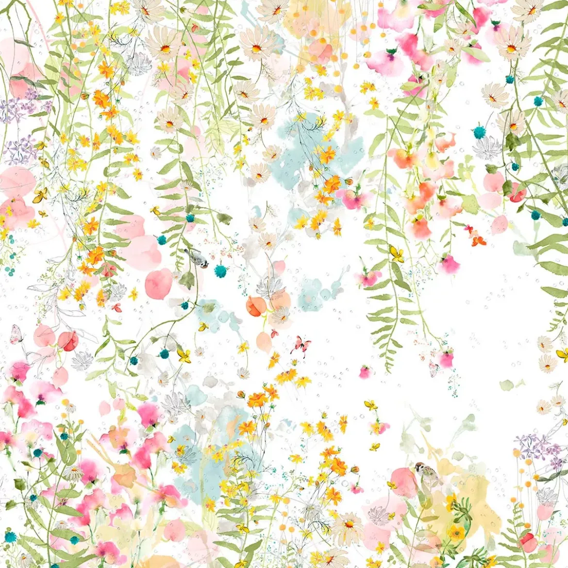 Nappe lin & coton lavé 150 g/m² imprimé rose vert Rosee du matin printemps