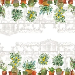 Nappe lin & coton lavé 190 g/m² imprimé vert marron Jardin provencal olive