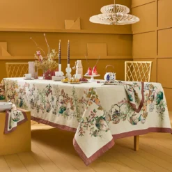 Nappe lin & coton lavé 190 g/m² imprimé vert orange Theieres rouille