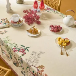 Nappe lin & coton lavé 190 g/m² imprimé vert orange Theieres rouille