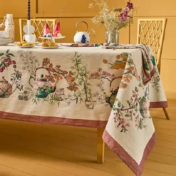 Nappe lin & coton lavé 190 g/m² imprimé vert orange Theieres rouille